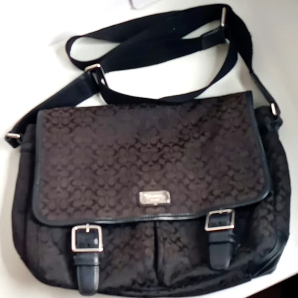 Coach F70283 Jacquard & Leather Signature Messenger Bag - Crossbody - Dark Brown